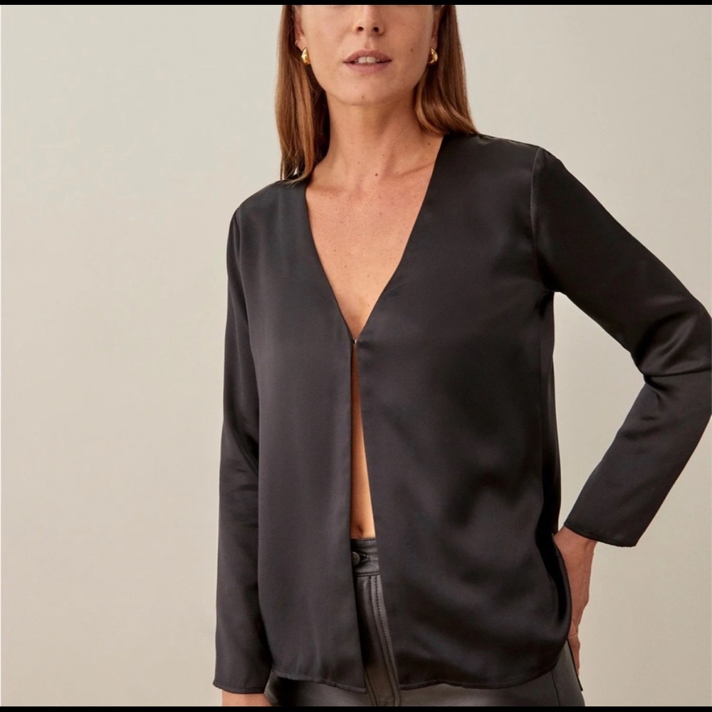 Reformation silk Clementina top in Black, size S